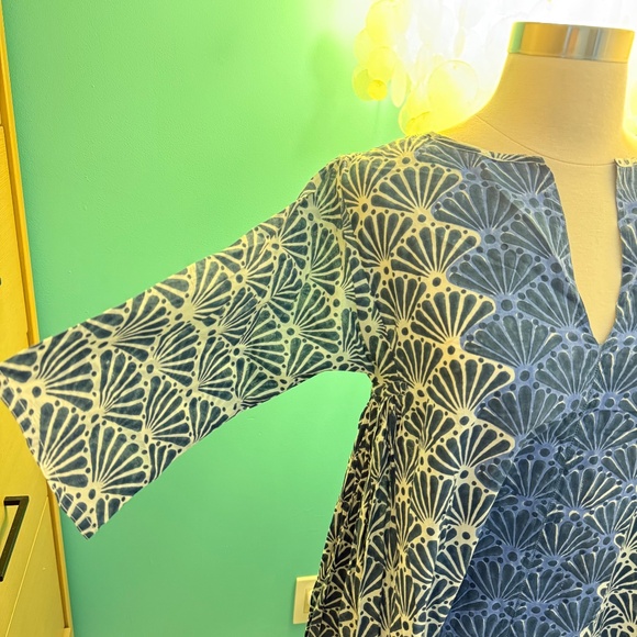 Roberta Roller Rabbit blue and white beach long-sleeve coverup/summer dress - Picture 2 of 5